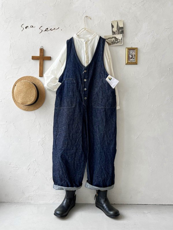 画像2: seasew.／109 デニムオーバーオール・インディゴ (2)