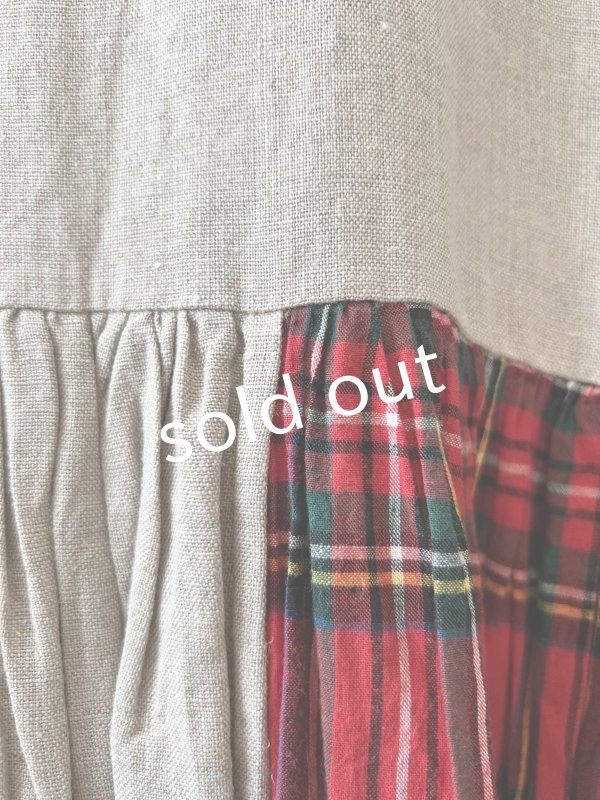 画像4: Avenue／赤チェック切り替えギャザーワンピース・生成り (4)