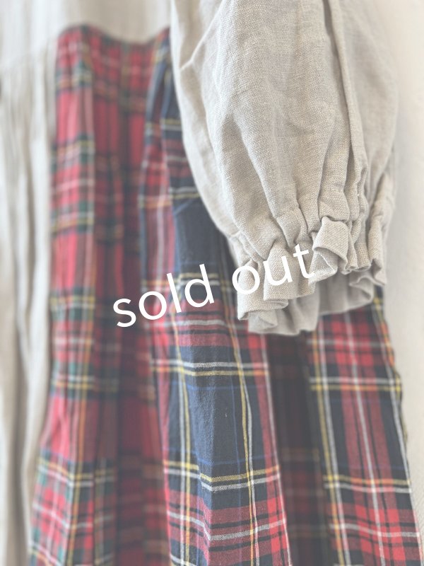 画像3: Avenue／赤チェック切り替えギャザーワンピース・生成り (3)