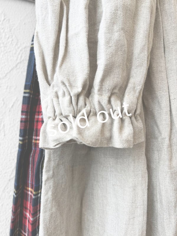 画像5: Avenue／赤チェック切り替えギャザーワンピース・生成り (5)