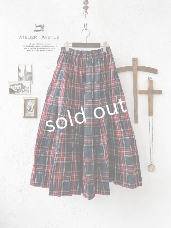 画像1: Avenue／ギャザースカート・ネイビーチェック (1)