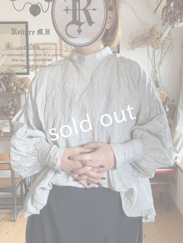 画像1: Reliure／パフスリーブカフスブラウス・light gray (1)