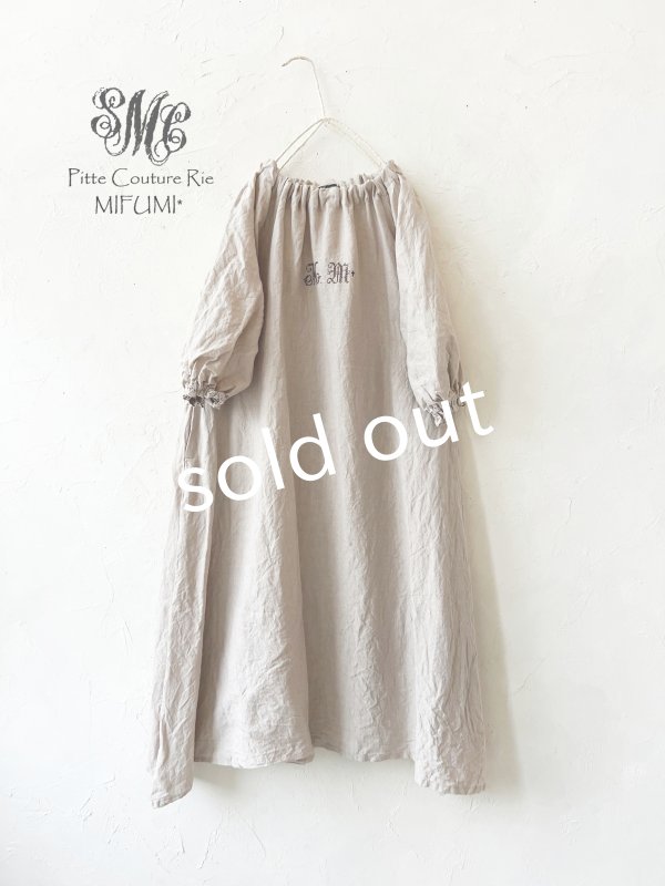 mifumiさん コラボ コサージュ リネン ワンピース ハンドメイド作家