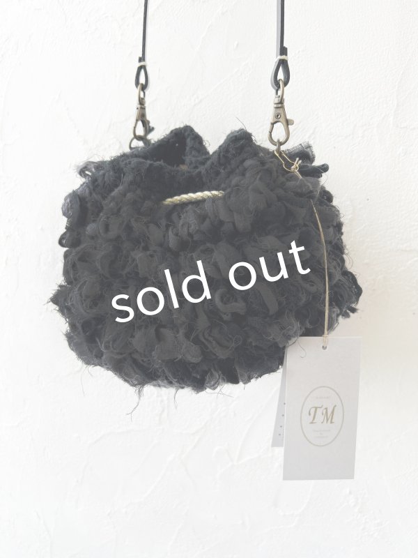 画像4: toromeco／裂き編みフリンジ巾着ポシェット・black mix (4)