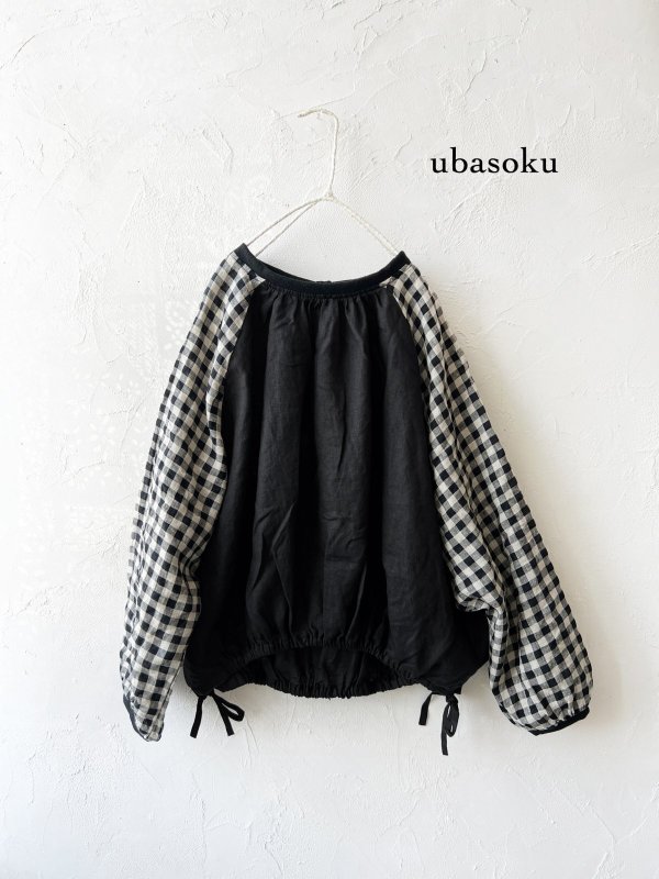 画像2: ubasoku/0201 刺繍の裾りぼんプルオーバー・ギンガム (2)