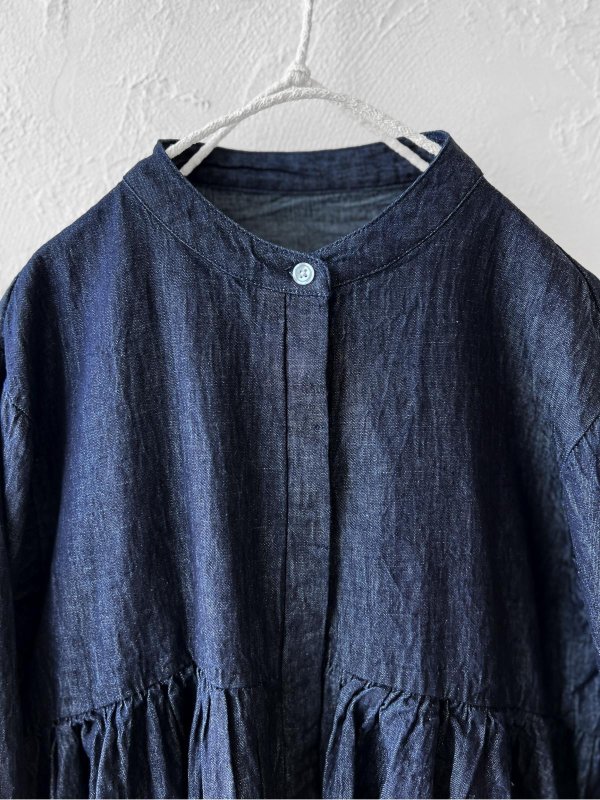 画像2: ubasoku/0108 比翼ギャザーブラウス・インディゴ (2)