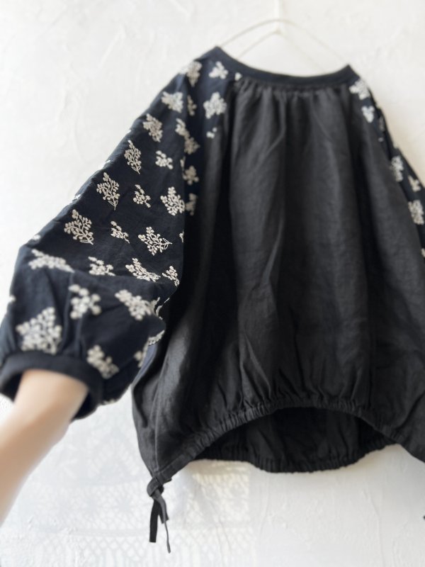 画像5: ubasoku/0200 刺繍の裾りぼんプルオーバー・黒 (5)