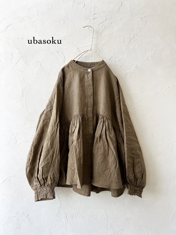 画像2: ubasoku/0106 比翼ギャザーブラウス・杢ブラウン (2)