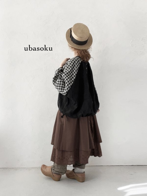 画像1: ubasoku/0201 刺繍の裾りぼんプルオーバー・ギンガム (1)
