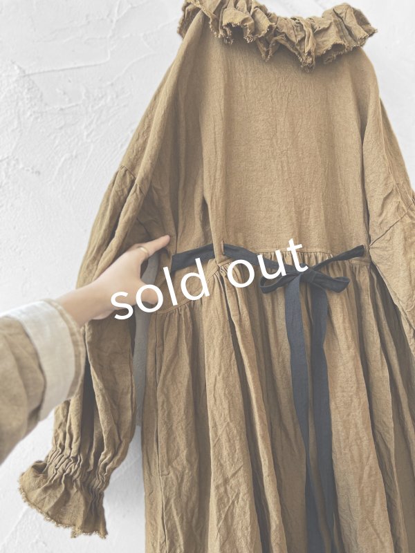 画像5: MARCHE' DE SOEUR/ラッフルウエストリボンワンピース・マスタードブラウン (5)