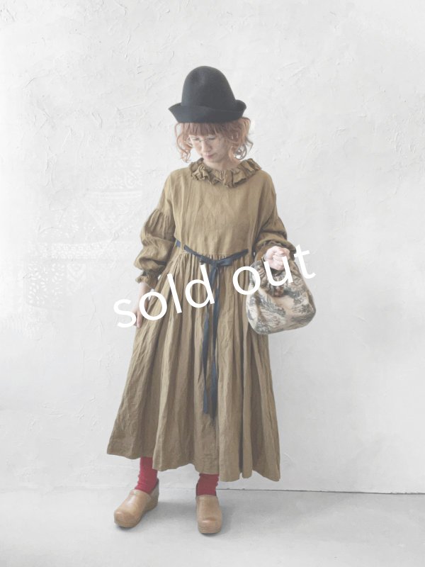 画像11: MARCHE' DE SOEUR/ラッフルウエストリボンワンピース・マスタードブラウン (11)