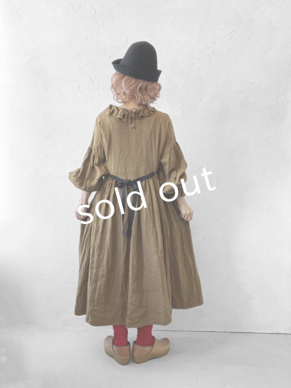 画像17: MARCHE' DE SOEUR/ラッフルウエストリボンワンピース・マスタードブラウン (17)