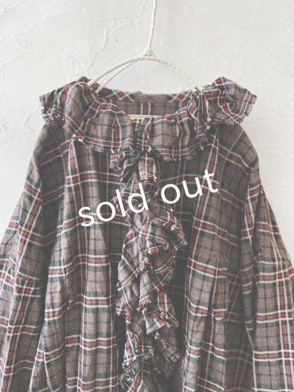 画像2: MARCHE' DE SOEUR/フローフリルブラウス・レッドブラウンチェック (2)