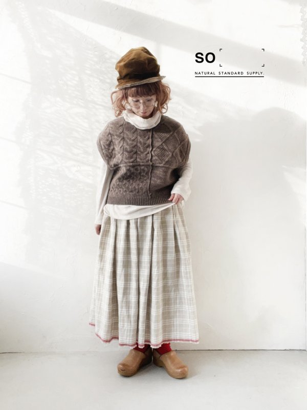 画像1: SO／アラン柄ワイドベスト・ブラウン (1)