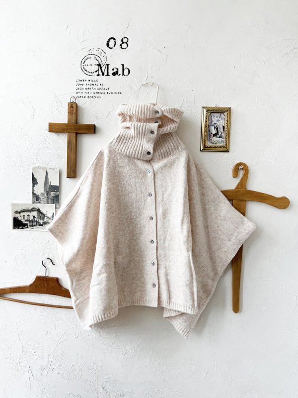 画像1: 08mab/もちもちニットポンチョ・アイボリー (1)