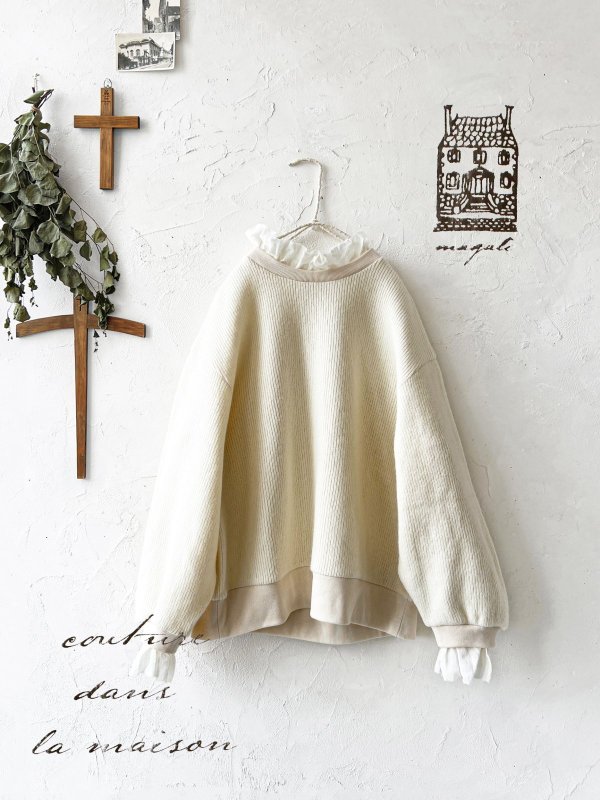 画像1: MAGALI /クォーターニットフリルプルオーバー・アイボリー (1)