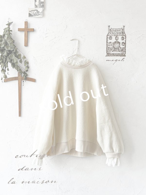 画像1: 【SALE】MAGALI /クォーターニットフリルプルオーバー・アイボリー (1)