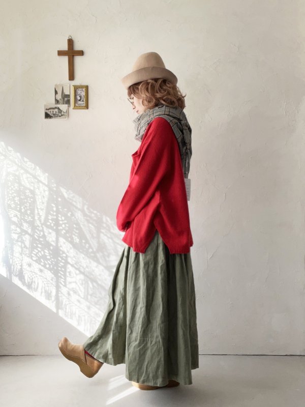 画像9: seasew.／704 起毛ランダムギャザースカート・カーキ (9)