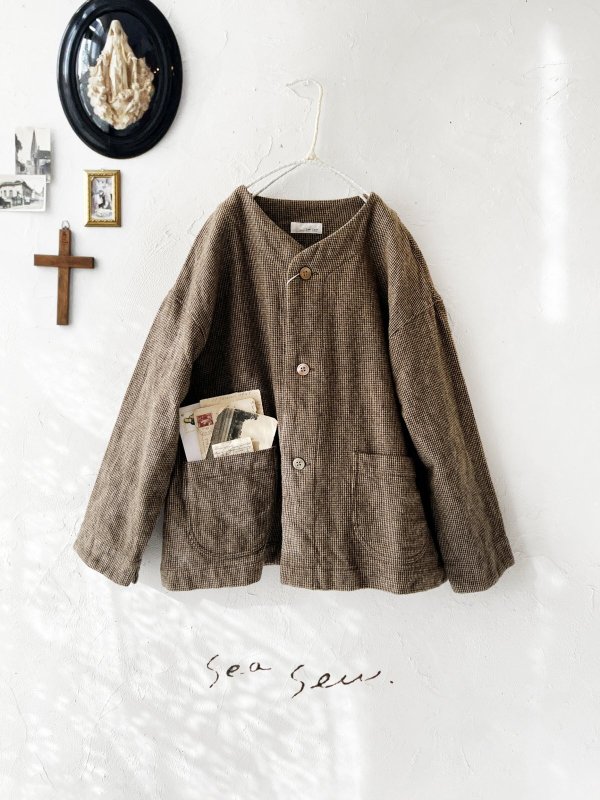 画像2: seasew.／103 ツイードノーカラージャケット・ブラウンチェック (2)