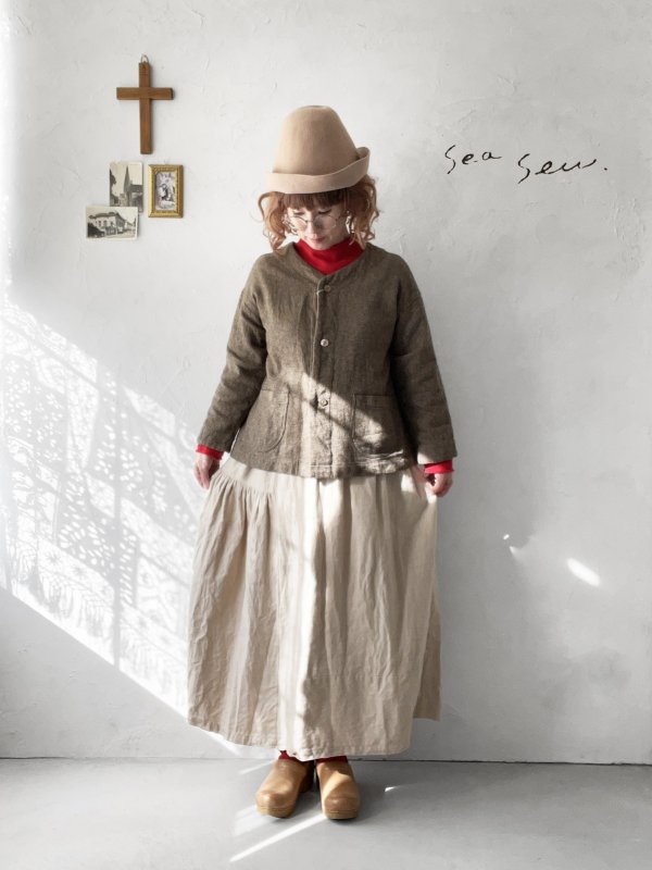 画像1: seasew.／103 ツイードノーカラージャケット・ブラウンチェック (1)