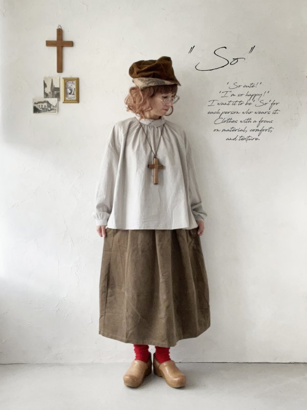 画像11: SO／綾コーデュロイコクーンスカート・カーキ (11)