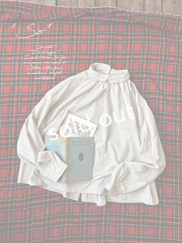 画像1: SO／重なり衿の2wayブラウス・グレーシャンブレー (1)