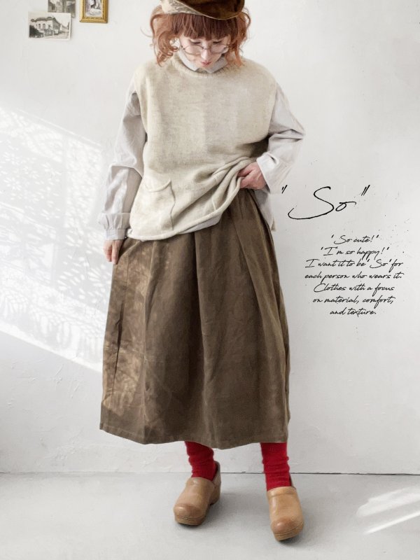 画像12: SO／綾コーデュロイコクーンスカート・カーキ (12)
