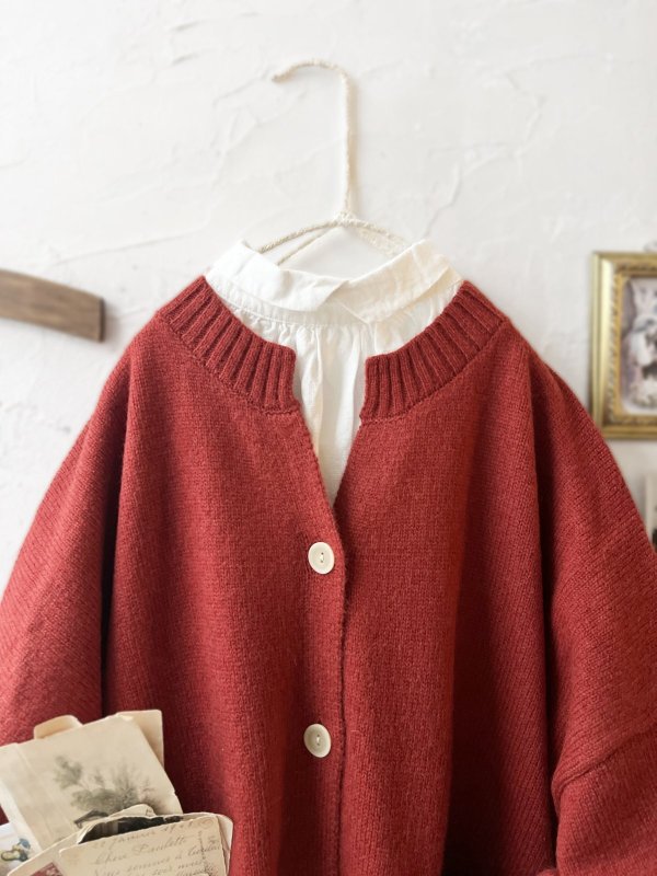 画像2: SO／サイドスリットカーディガン・オキシドレッド (2)