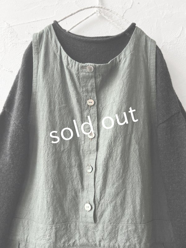 画像2: Libera&Capricciosa／天日干しリネンオーバーオール・ダークブルッシュグリーン (2)