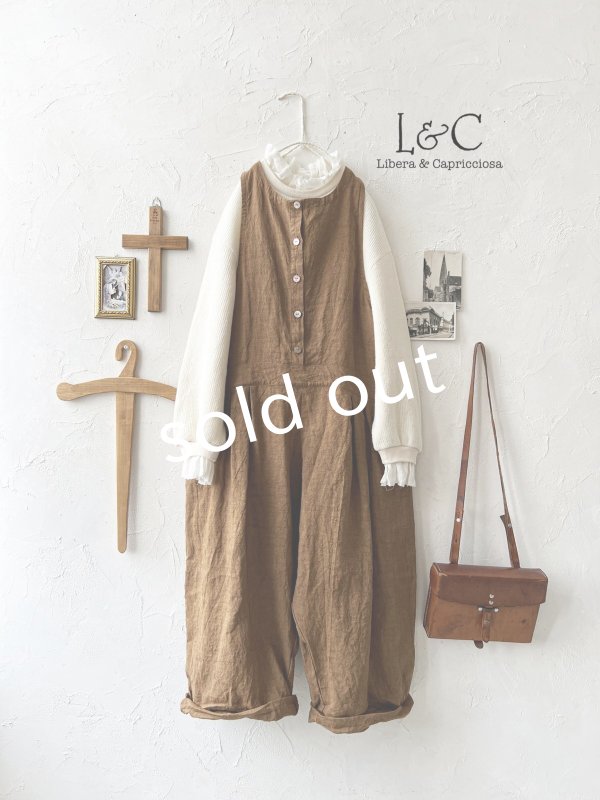 画像1: Libera&Capricciosa／天日干しリネンオーバーオール・柿渋 (1)