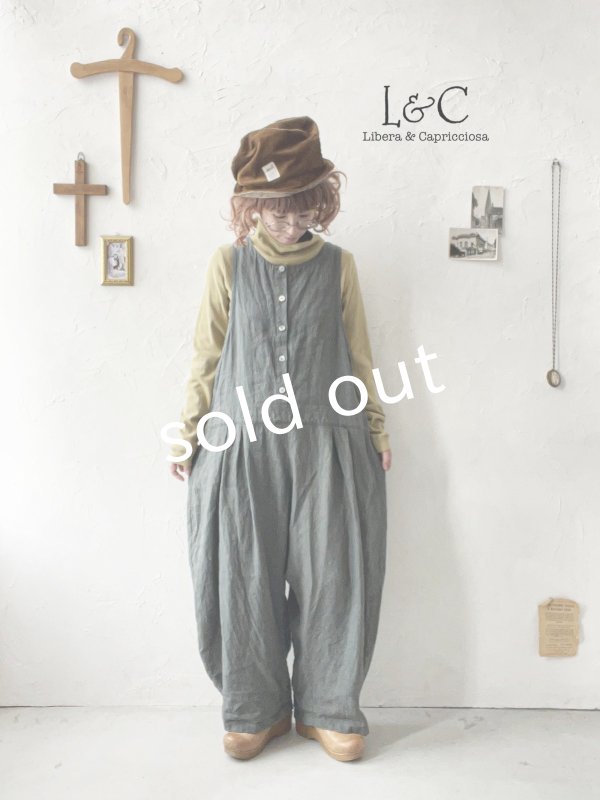 画像10: Libera&Capricciosa／天日干しリネンオーバーオール・ダークブルッシュグリーン (10)