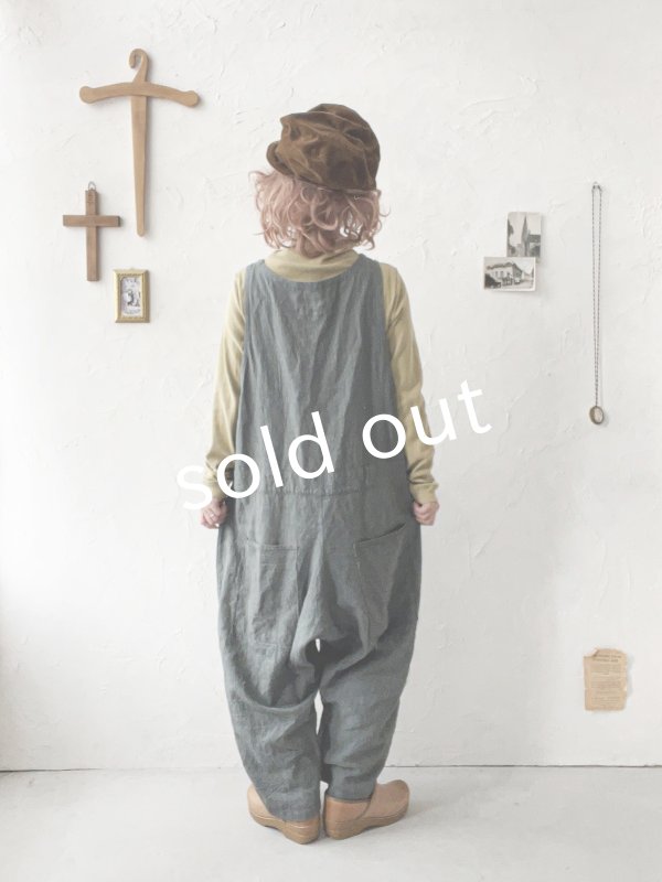 画像9: Libera&Capricciosa／天日干しリネンオーバーオール・ダークブルッシュグリーン (9)