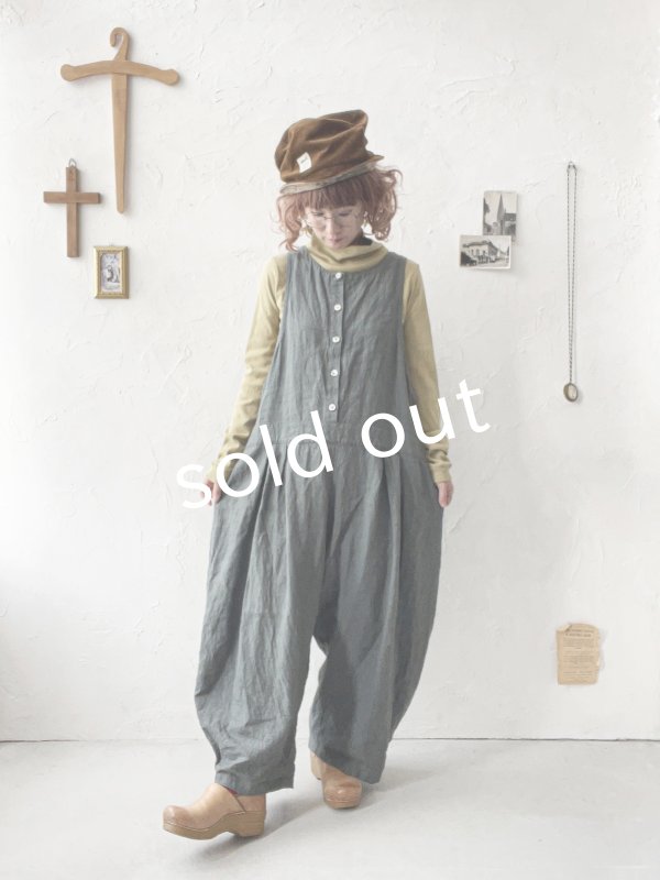 画像7: Libera&Capricciosa／天日干しリネンオーバーオール・ダークブルッシュグリーン (7)