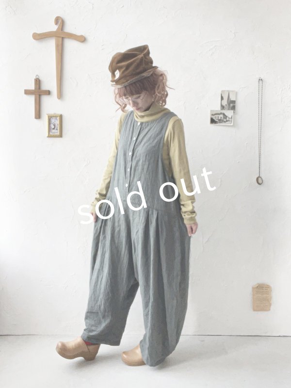 画像8: Libera&Capricciosa／天日干しリネンオーバーオール・ダークブルッシュグリーン (8)