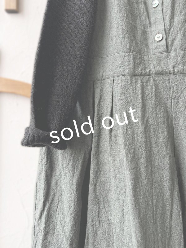 画像3: Libera&Capricciosa／天日干しリネンオーバーオール・ダークブルッシュグリーン (3)