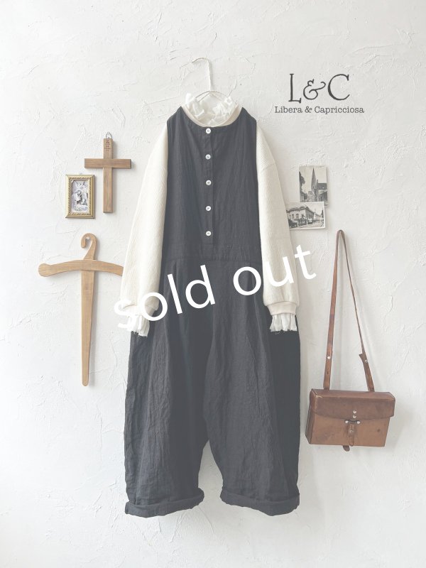 画像1: Libera&Capricciosa／天日干しリネンオーバーオール・黒 (1)