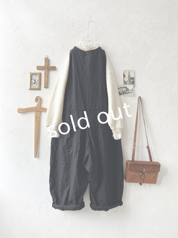 画像4: Libera&Capricciosa／天日干しリネンオーバーオール・黒 (4)