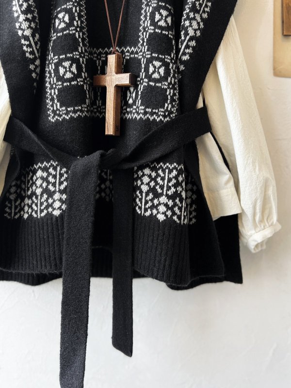 画像6: SO／チロリアンニットベスト・ブラック×オートミール (6)