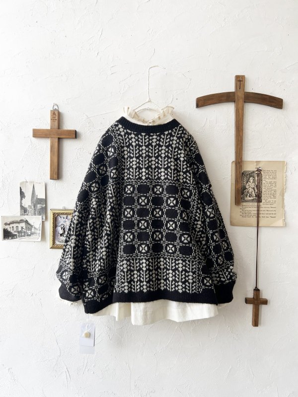 画像6: SO／チロリアンニット2wayカーディガン・ブラック×オートミール (6)