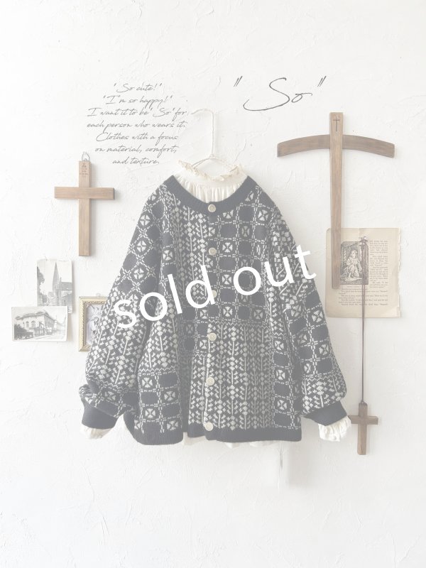 画像1: SO／チロリアンニット2wayカーディガン・ブラック×オートミール (1)