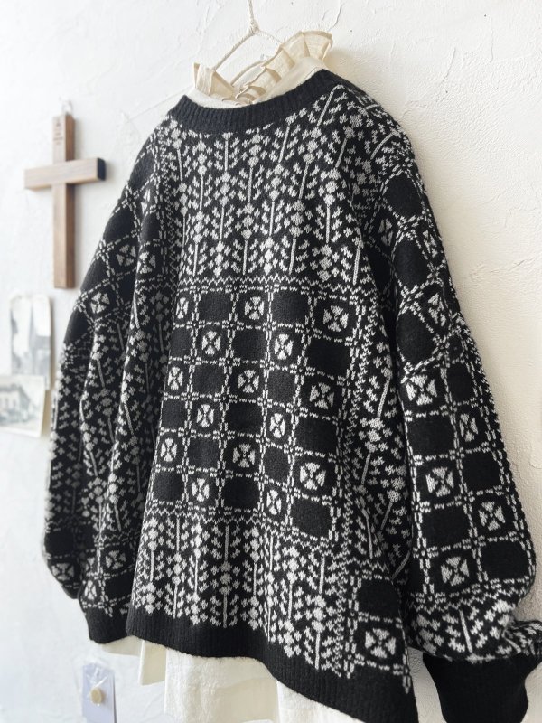 画像7: SO／チロリアンニット2wayカーディガン・ブラック×オートミール (7)