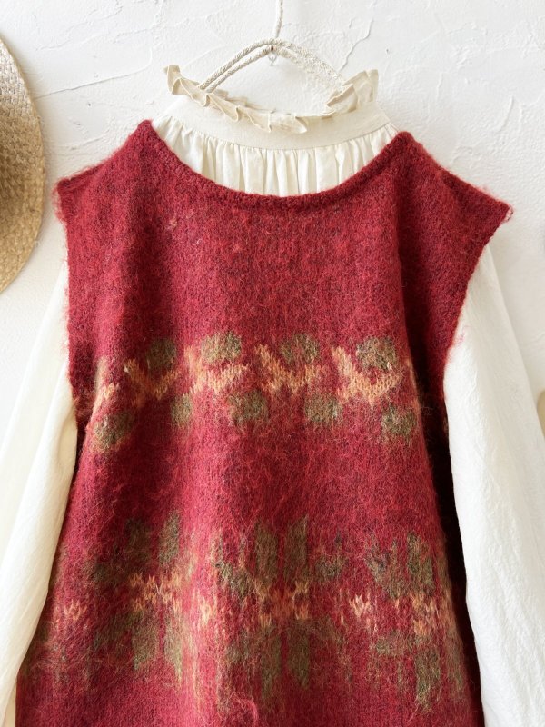 画像2: 【SALE】SO／モヘアノルディックベスト・レッド (2)