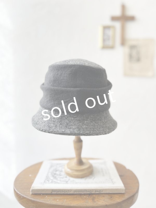 画像6: 羊帽子店／12-1gr クラシカルツイードの冬のダブルハット・杢ブラック×チャコール (6)