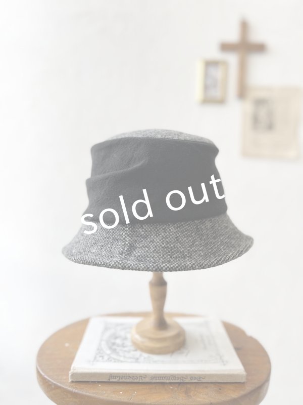 画像5: 羊帽子店／12-1gr クラシカルツイードの冬のダブルハット・杢ブラック×チャコール (5)