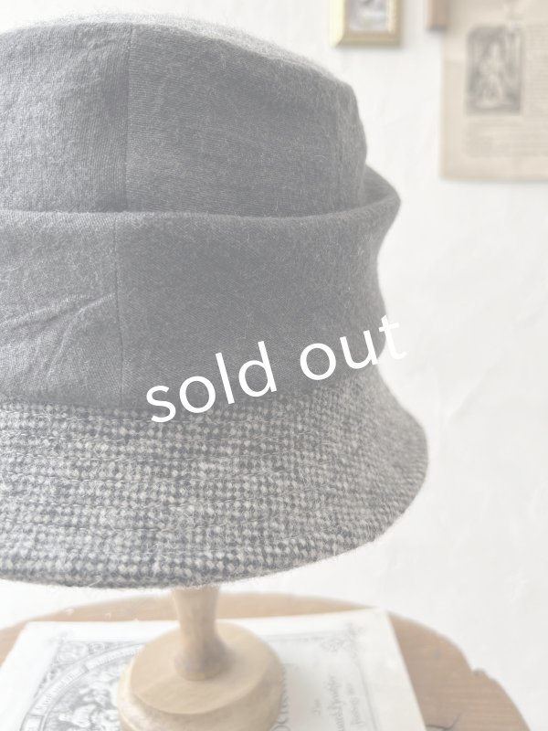 画像7: 羊帽子店／12-1gr クラシカルツイードの冬のダブルハット・杢ブラック×チャコール (7)