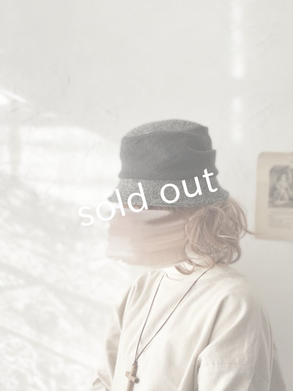 画像8: 羊帽子店／12-1gr クラシカルツイードの冬のダブルハット・杢ブラック×チャコール (8)