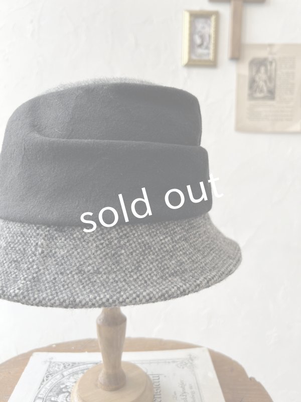 画像3: 羊帽子店／12-1bk クラシカルツイードの冬のダブルハット・杢ブラック×ブラック (3)