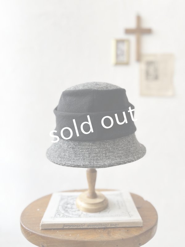 画像6: 羊帽子店／12-1bk クラシカルツイードの冬のダブルハット・杢ブラック×ブラック (6)