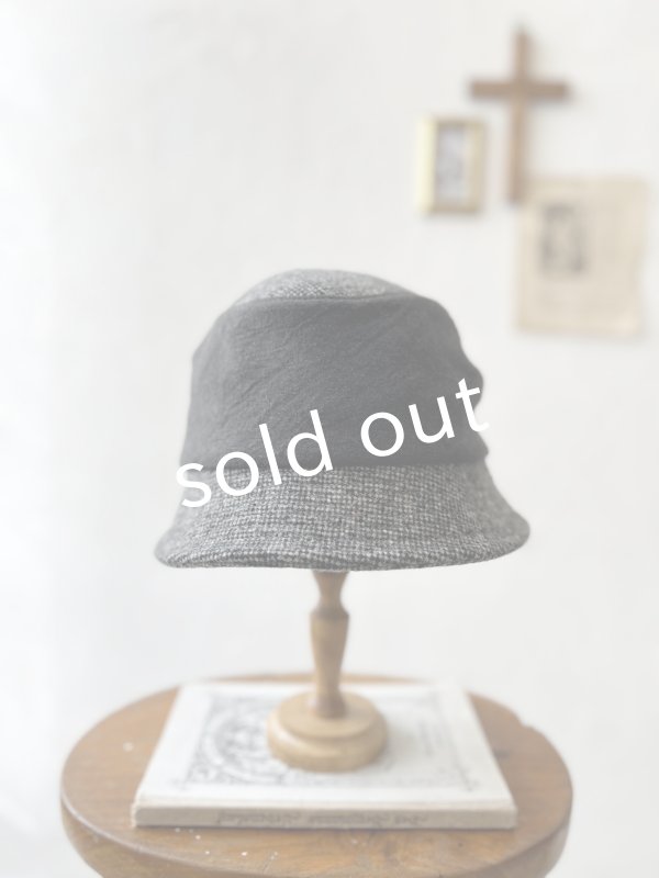 画像4: 羊帽子店／12-1gr クラシカルツイードの冬のダブルハット・杢ブラック×チャコール (4)