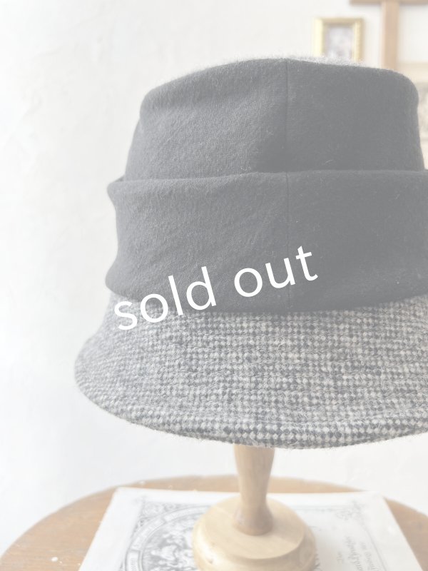 画像7: 羊帽子店／12-1bk クラシカルツイードの冬のダブルハット・杢ブラック×ブラック (7)